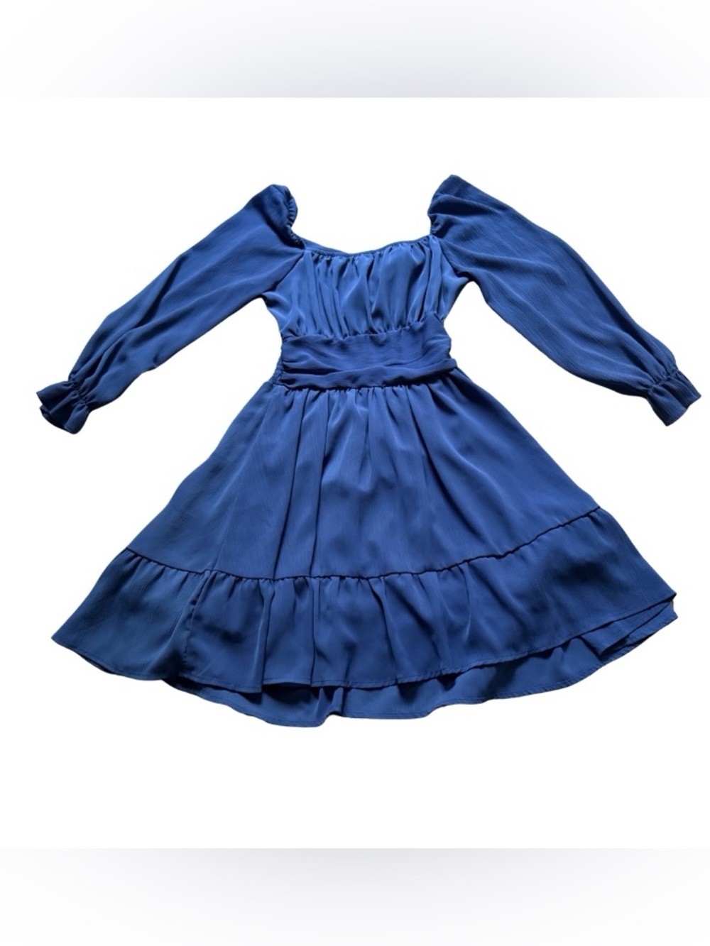 Woman’s Royal Blue Long-Sleeve Ruffle Dress